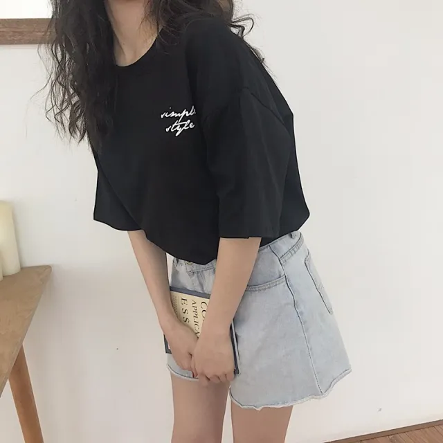 Loose plus size lazy half sleeve T shirt Black - Shop at LoveMi