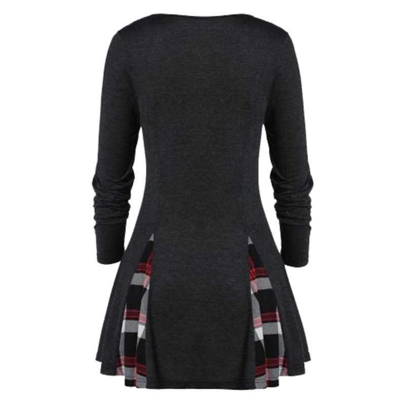 Round Neck Long Sleeve Plaid Big Buckle