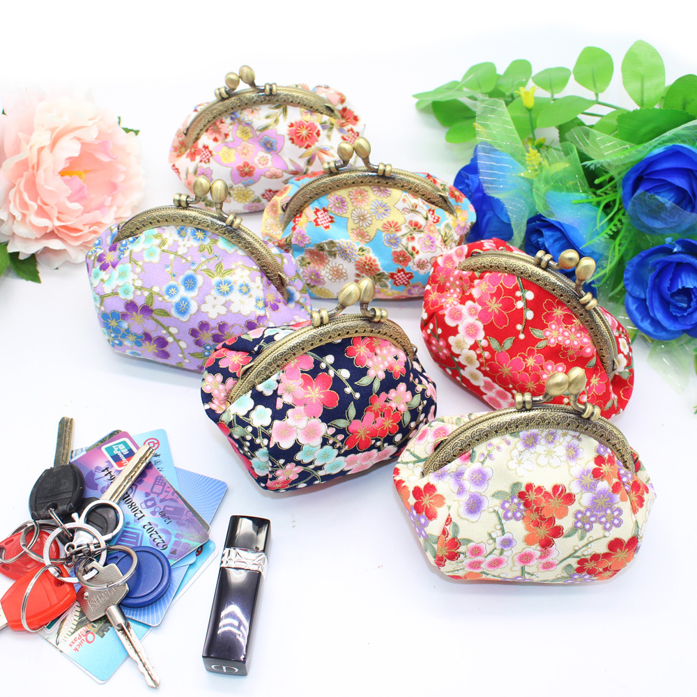 Japanese printing handmade gold bag fabric coin purse