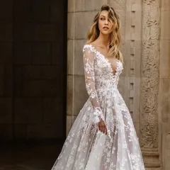 Wedding Dress Sexy Lace Long Sleeve Dress Evening Dress - White - View 1