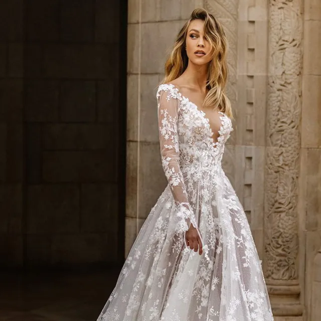 Wedding Dress Sexy Lace Long Sleeve Dress Evening Dress White - Shop at LoveMi