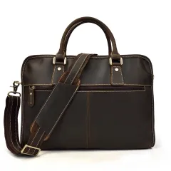Men's Crazy Horse Leather Retro Commuter Business Bag - Brown - View 1