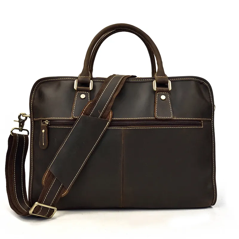 Men's Crazy Horse Leather Retro Commuter Business Bag - Brown