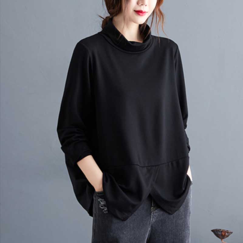 Loose Long Sleeve High Collar All-Match Casual T