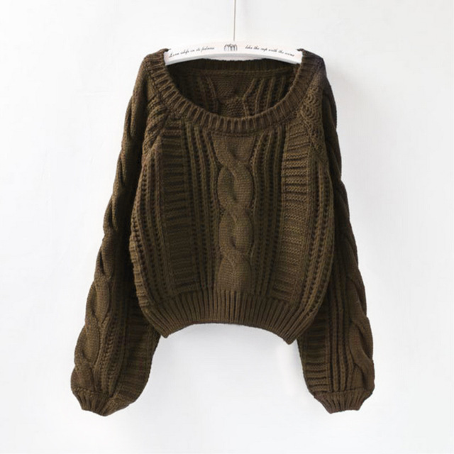 Pullover Loose Thick Line Short Puff Sleeve Sweater