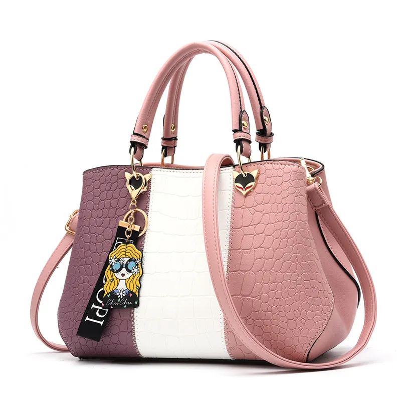 Women's Big Bags Simple PU Leather Large Capacity Shoulder Messenger Bag - Pink