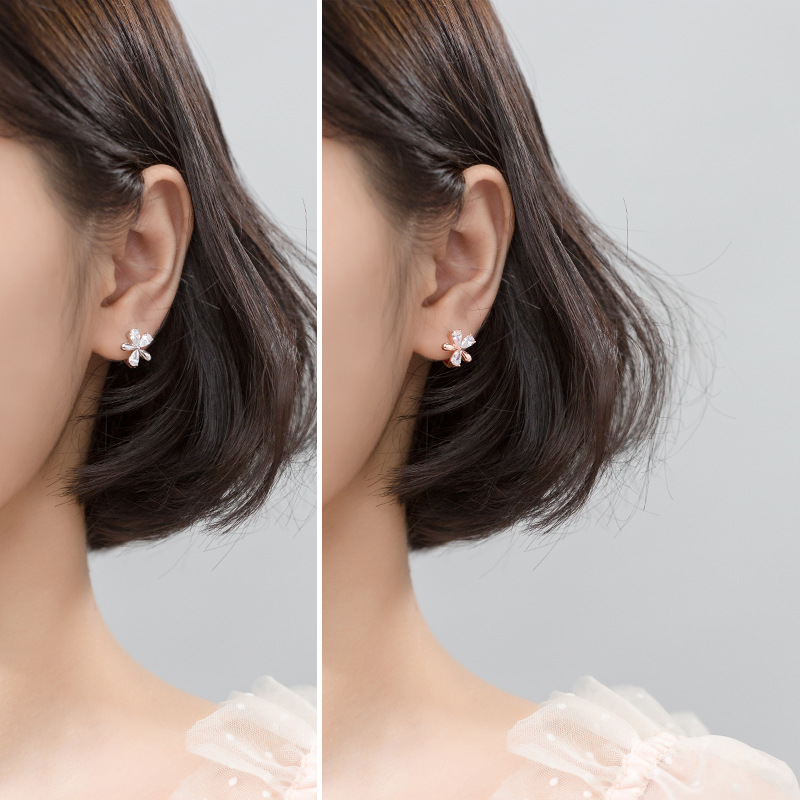 Five-petal flower earrings with diamond earrings