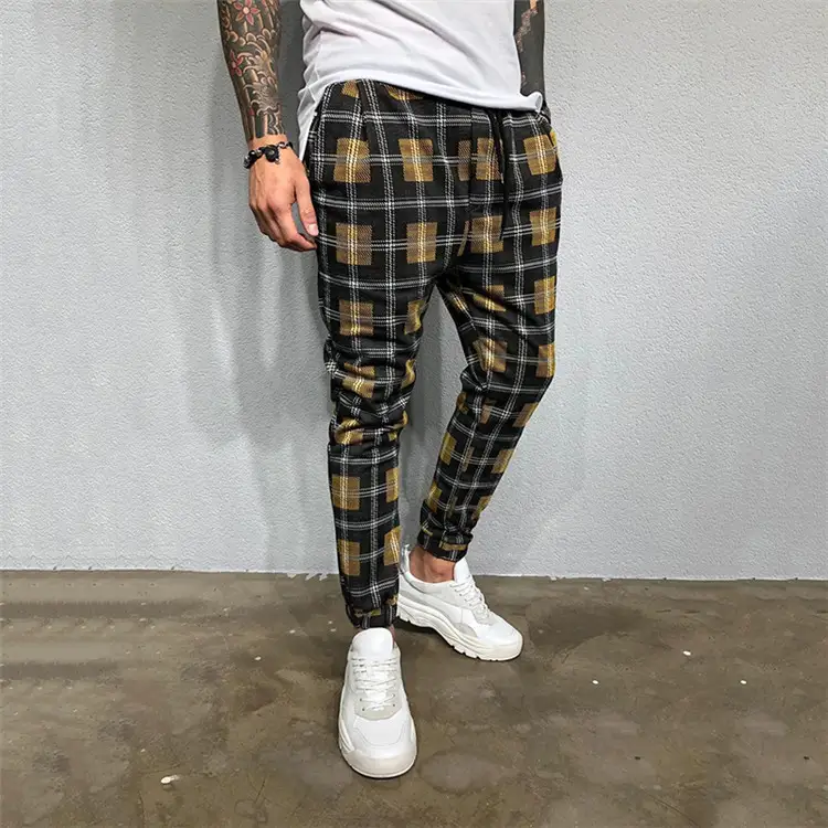 Men's leisure sports 3D printed Plaid trousers