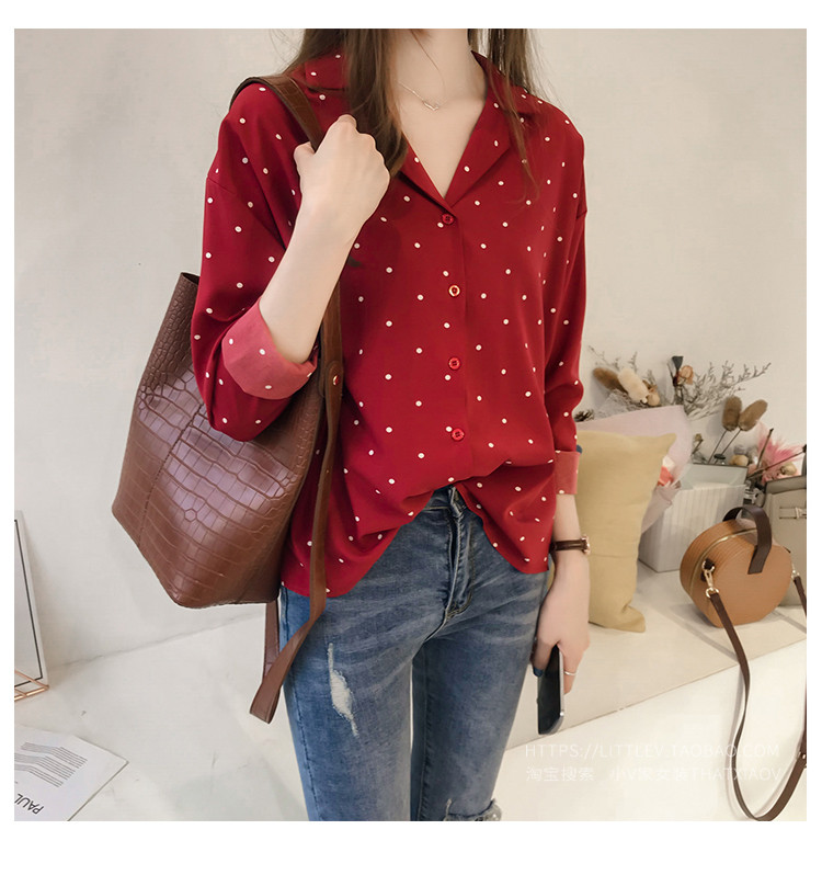 Hong Kong Flavor Polka Dot Printed Chiffon Shirt