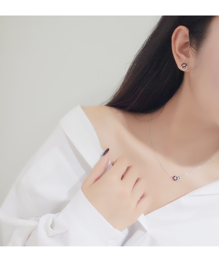 Simple Double Circle Diamond S925 Sterling Silver Necklace