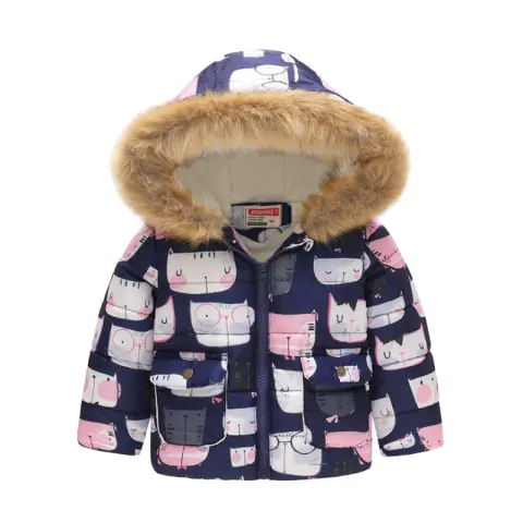 Boys and Girls Printed Hooded Children's Warm Cotton Jacket