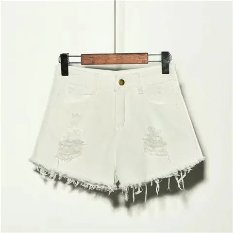 Relaxed Ripped High Waist Denim Shorts White - Shop at LoveMi