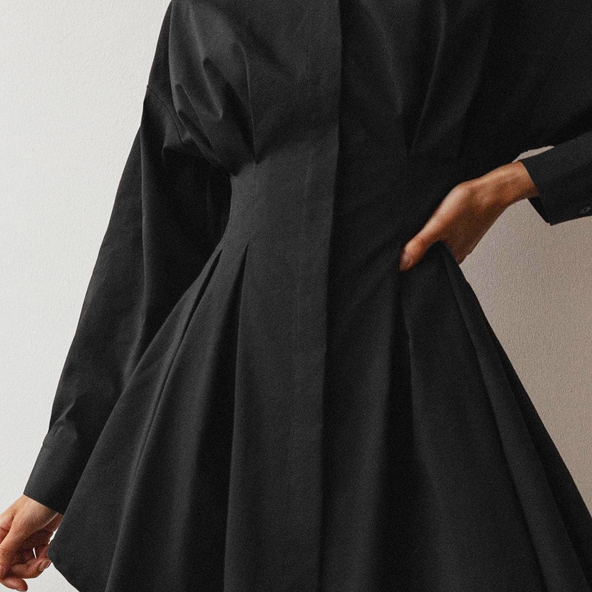 Autumn European and American trend waist shirt cotton and linen dress women's cross-border new A-line skirt temperament slim skirt