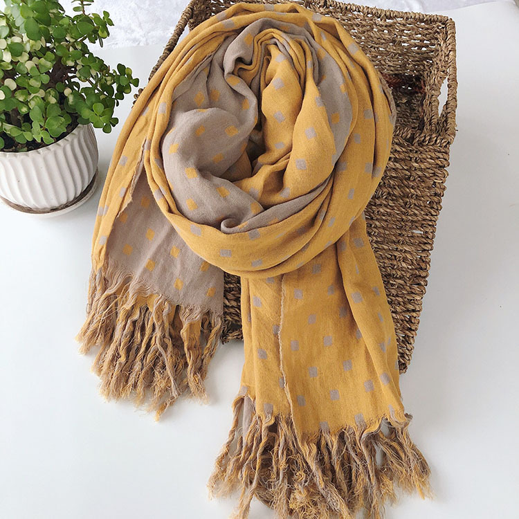 Japanese Winter Cotton Warm Scarf Double-layer Plaid Thickening