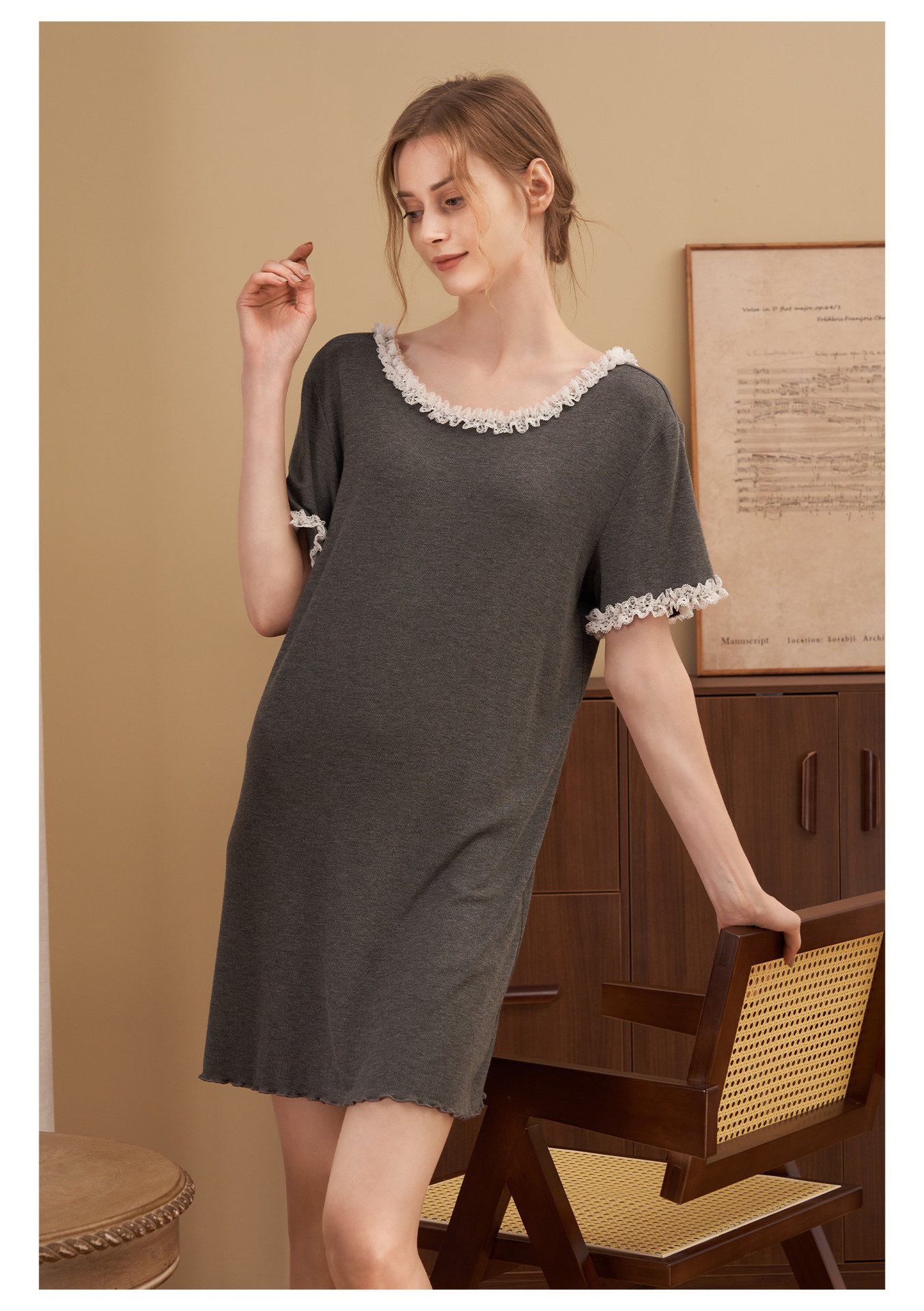 Title 6, Modal Ruffled Short Sleeves Nightdress Women