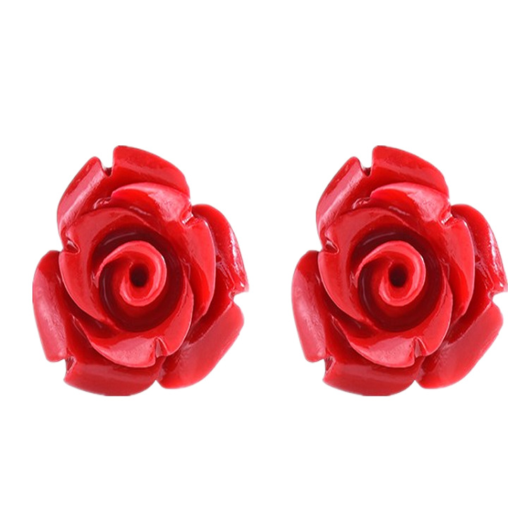 Ladies S925 Sterling Silver Red Rose Temperament Simple Earrings