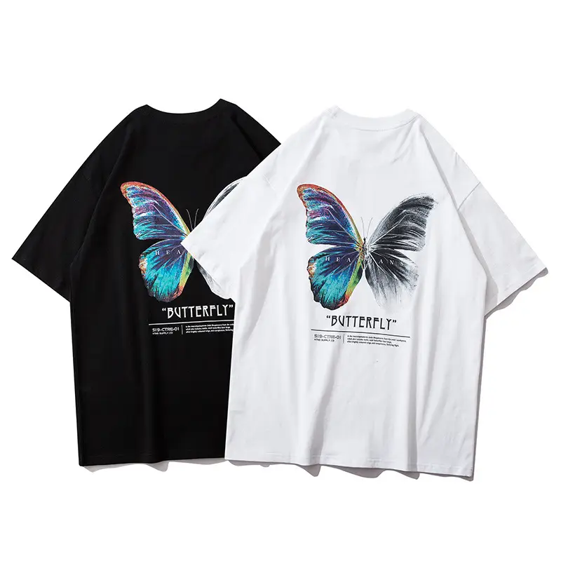 Hip Hop Loose Butterfly Print T-shirt Couple Shirt