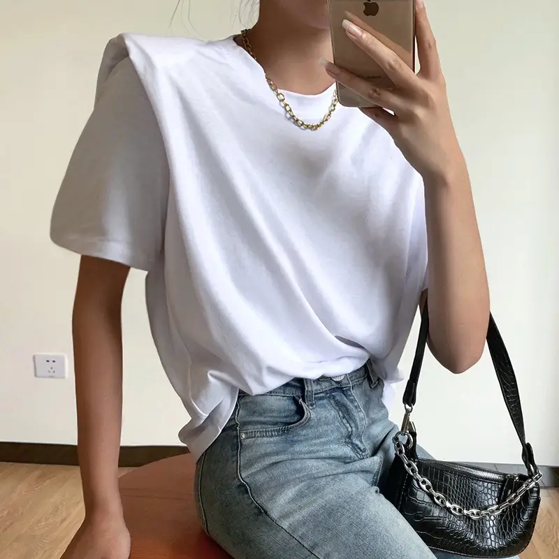 CTC Shoulder Pad Short Sleeve T-Shirt Is Simple, Cool, Silky, Loose And Elegant