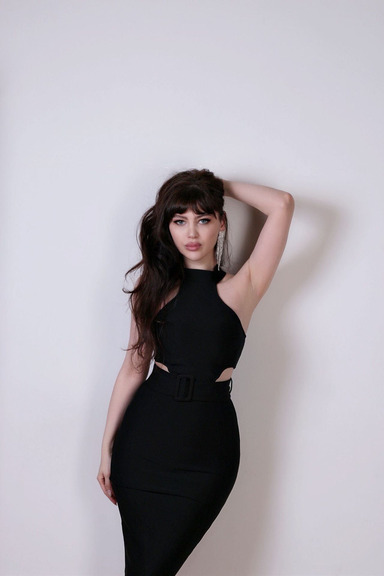 Sexy Round Neck Waist Hollow Design Halter Slim Fit Bandage Belt Belt Dress