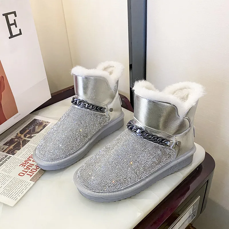 Women's Fur and Velvet Thickened Snow Boots - Silver