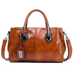 European And American Boston Soft Leather Tote Bag - Brown - View 1