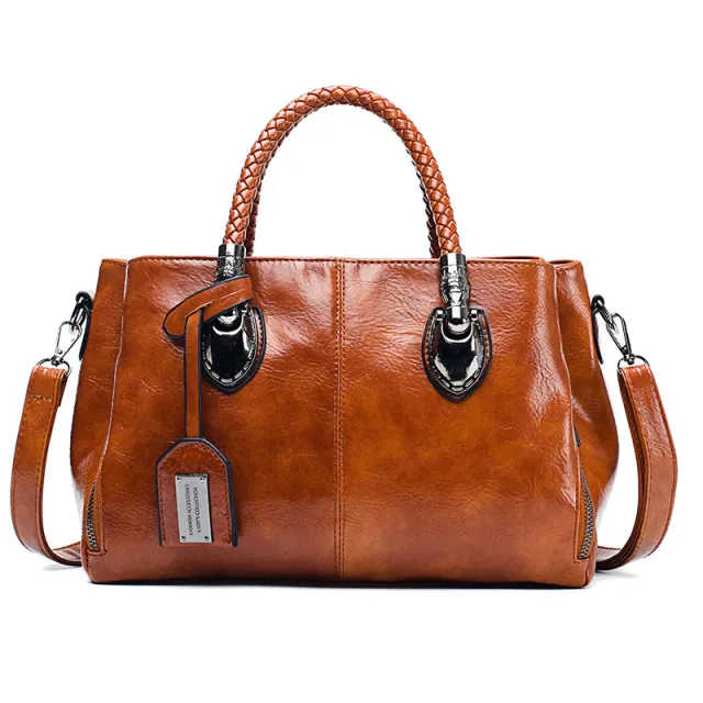 European And American Boston Soft Leather Tote Bag Brown - Shop at LoveMi