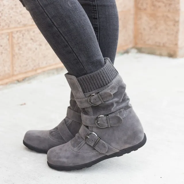 Winter Bare Boots, Flat Soled, Large Sized Short Boots, Thickened Cotton Shoes Grey - Shop at LoveMi