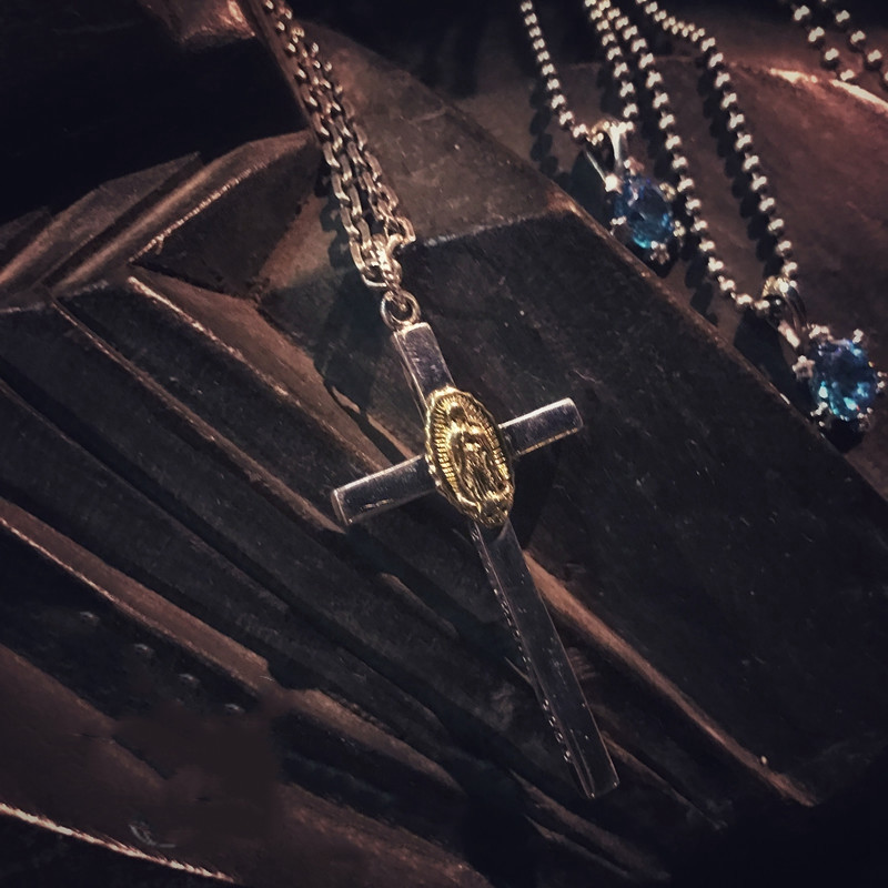 Indian Style Tang Grass Relief Cross Madonna Pendant Pendant Leather Rope - Shop at LoveMi