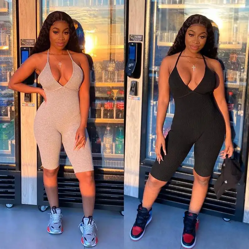 Women's Short Sports Jumpsuit With Halter Straps