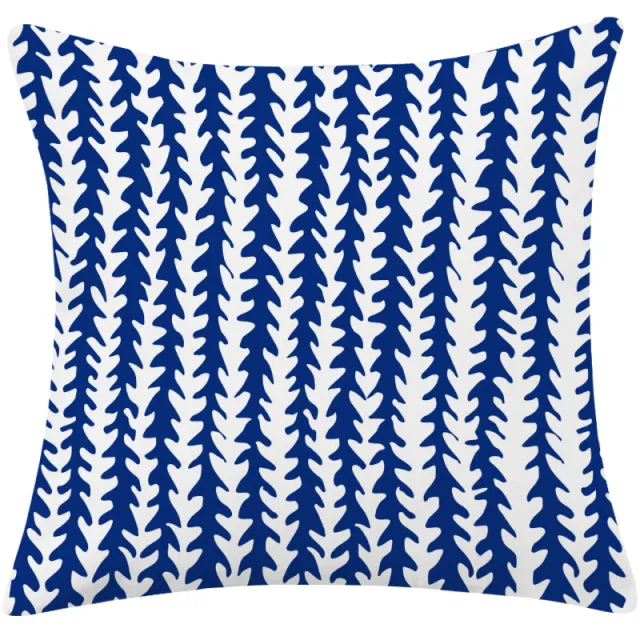 Mediterranean Blue Simple Cotton And Linen Pillow Blue Leaf - Shop at LoveMi