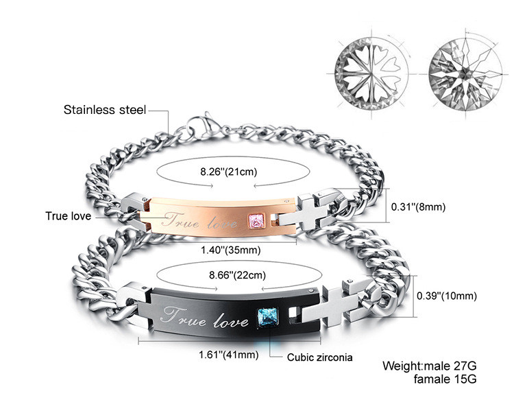 Exquisite Zircon Couple Titanium Steel Bracelet