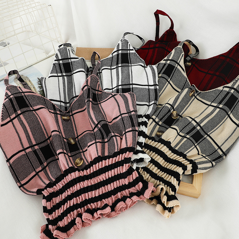 Waist Ruffled Plaid Bottoming Sweater Camisole