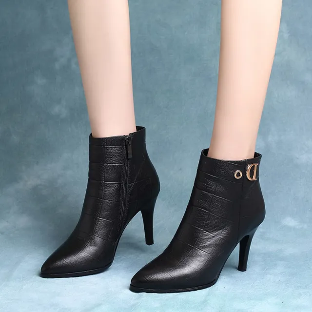 Women's High Heeled Short Boots Fall Winter Black - Shop at LoveMi