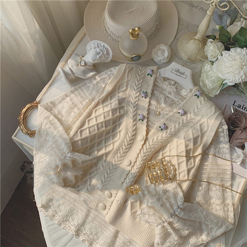 Three-Dimensional Small Flower V-Neck Knitted Sweater Vest