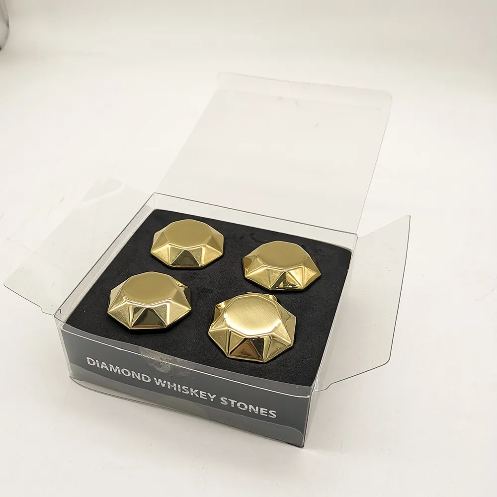 Metal Whiskey Ice Wine Stone Ice Set Stainless Steel Ice - 4 Pieces Of Gold