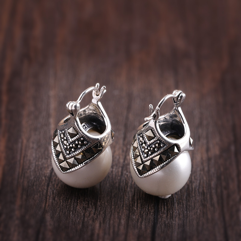 Handmade Silver Women's Pearl Ear Clip Clothing Accessories Jewelry