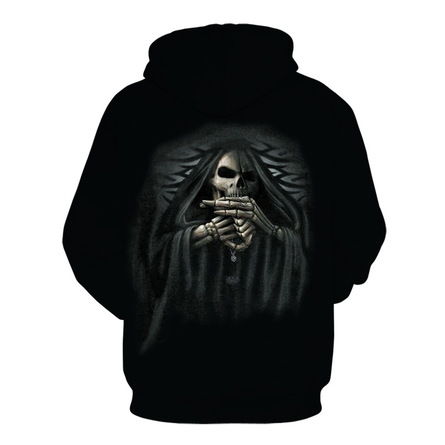 Men's European and American 3D Digital Print Skull Hoodie