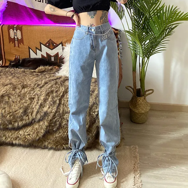 Women's New High Waisted Skinny Jeans With Lace Up Legs Blue - Shop at LoveMi
