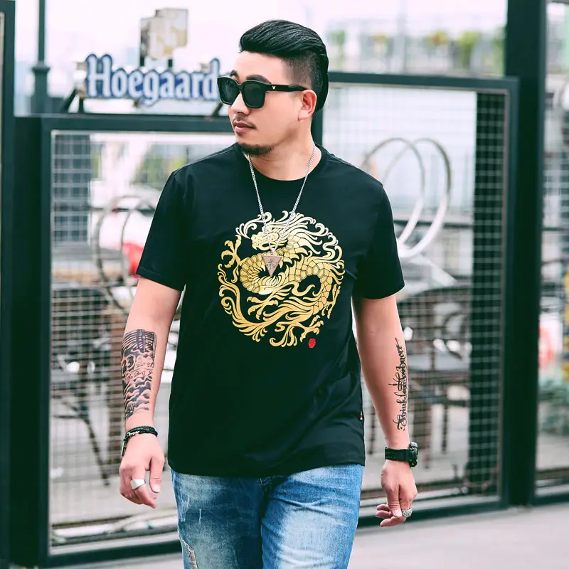 Men's Short Sleeve Bronzing Chinese Style Gold Dragon