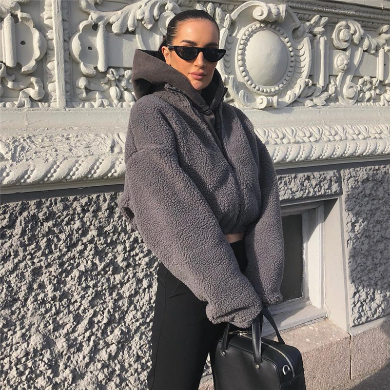 Casual Warm Lamb Hair Zipper Stand Collar Short Fashion Jacket