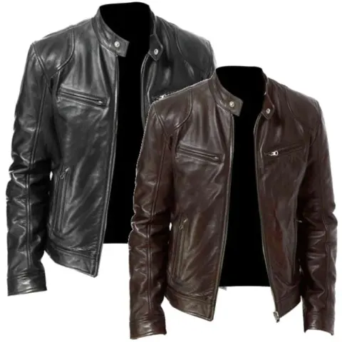 Pu Leather Collar Slim Jacket