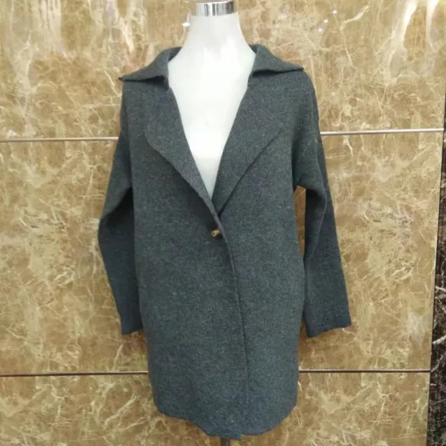Women's Mid length Suit Collar Knitted Jacket Dark Grey - Shop at LoveMi