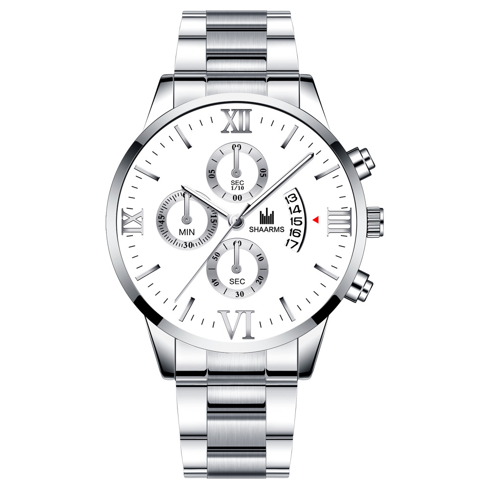 ساعات كوارتز رجالية بحزام فولاذي بسيط مع تقويم