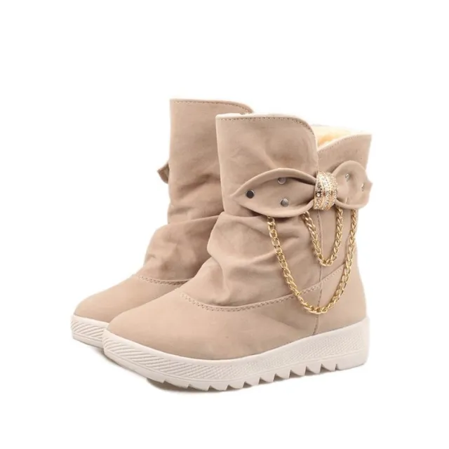 Warm And Cold proof Mid tube Bow Snow Boots Khaki - Shop at LoveMi