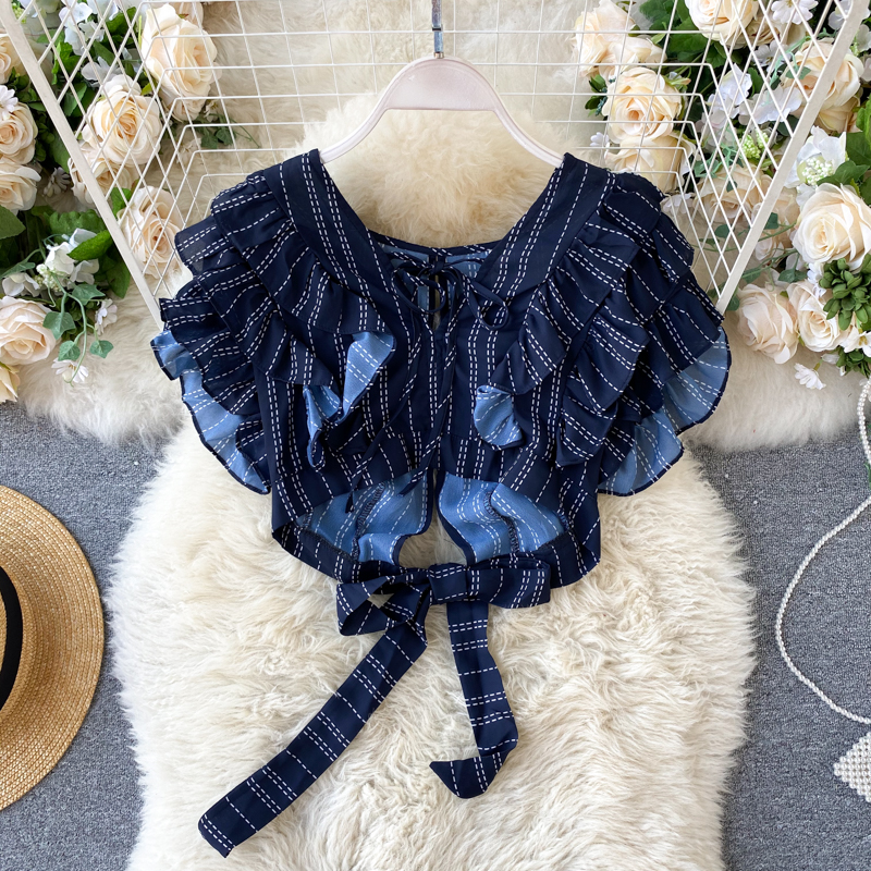 Ladies Suit Short Chiffon Blouse Split Wide Leg Pants