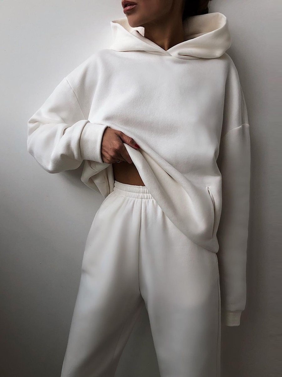 Women's Casual Hooded Sweater Two-piece Suit Clothes Hoodie Tracksuit - Picture 15 of 15