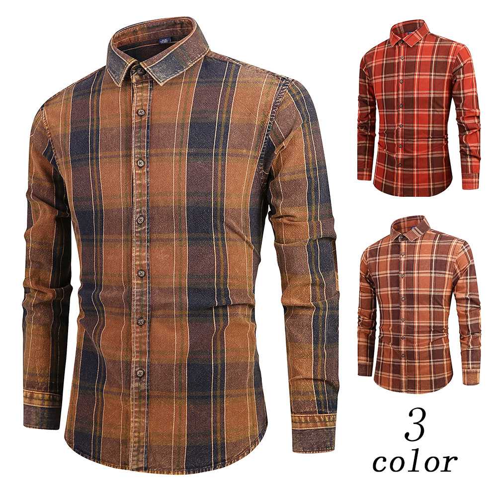 Spring and Summer Men's New Washed Plaid Shirt