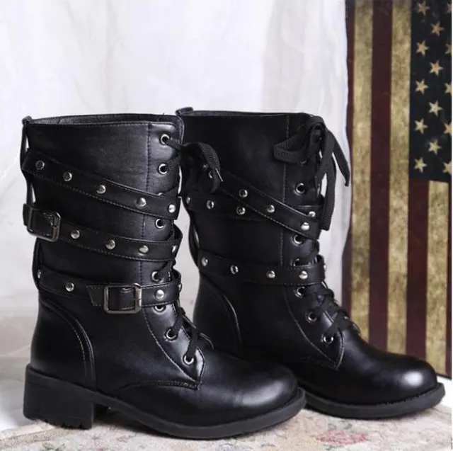 Martin Boots, Motorcycle Boots, Middle Heel Boots, Women's Army Boots Black - Shop at LoveMi