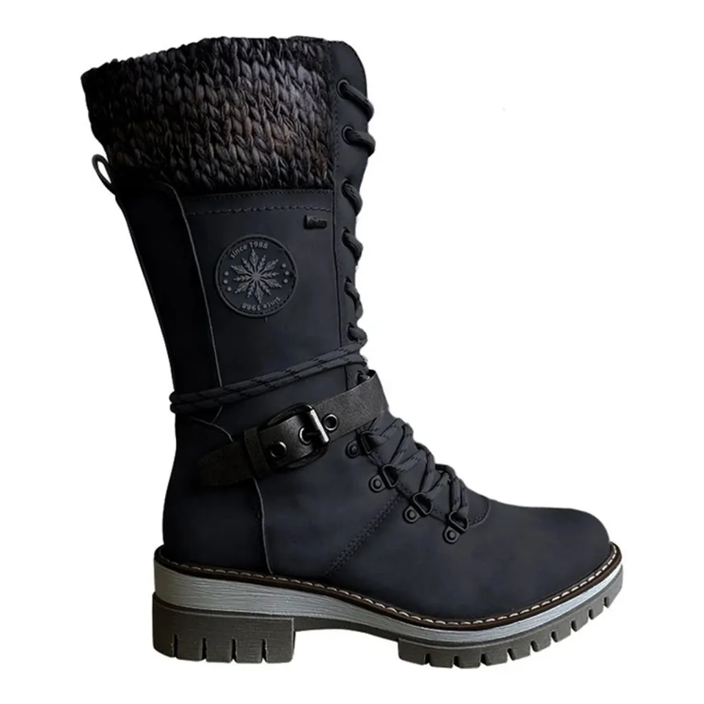 Wedge Heel Thick With Wool Stitching Martin Boots - Black