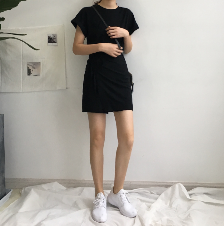 Mid-Length Women's Short-Sleeved Little Black Dress